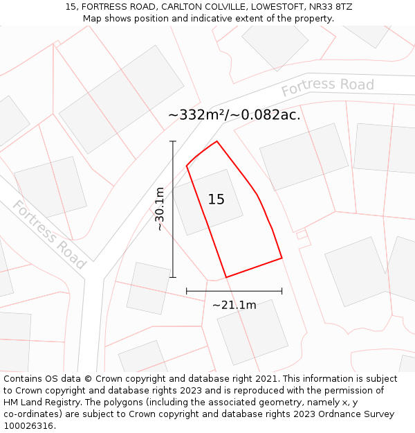 15, FORTRESS ROAD, CARLTON COLVILLE, LOWESTOFT, NR33 8TZ: Plot and title map