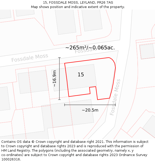 15, FOSSDALE MOSS, LEYLAND, PR26 7AS: Plot and title map