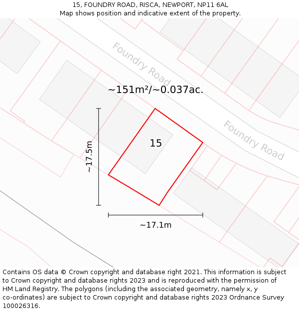 15, FOUNDRY ROAD, RISCA, NEWPORT, NP11 6AL: Plot and title map