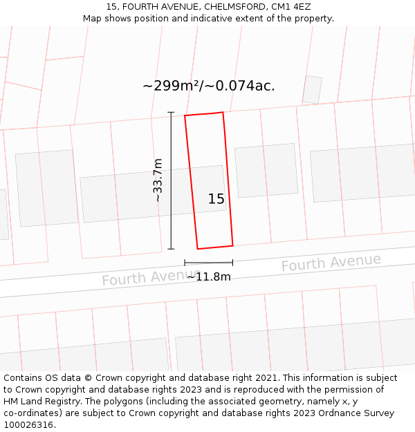 15, FOURTH AVENUE, CHELMSFORD, CM1 4EZ: Plot and title map