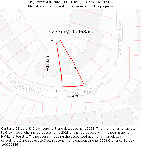 15, FOXCOMBE DRIVE, TILEHURST, READING, RG31 5HT: Plot and title map