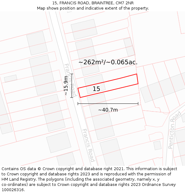 15, FRANCIS ROAD, BRAINTREE, CM7 2NR: Plot and title map