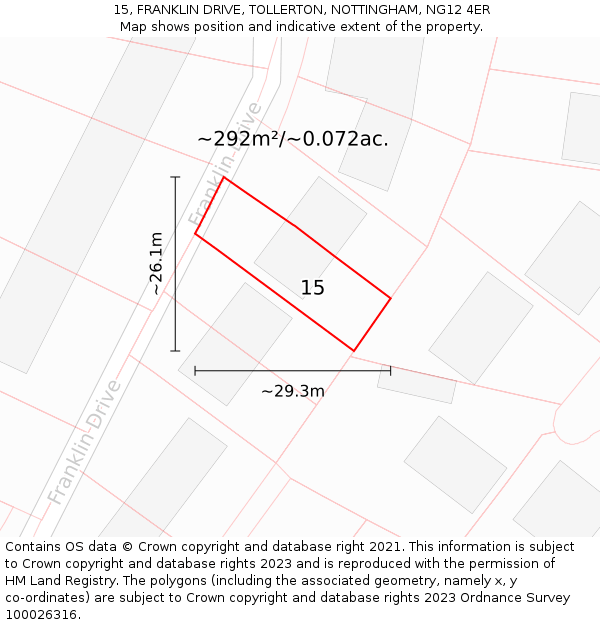 15, FRANKLIN DRIVE, TOLLERTON, NOTTINGHAM, NG12 4ER: Plot and title map