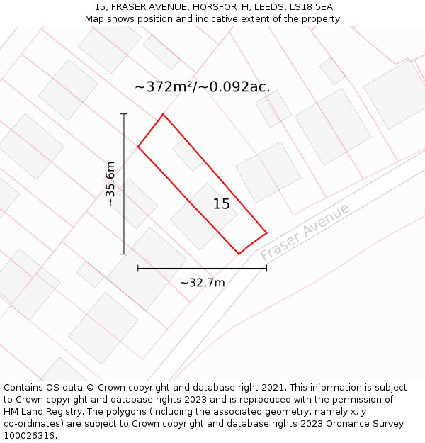 15, FRASER AVENUE, HORSFORTH, LEEDS, LS18 5EA: Plot and title map