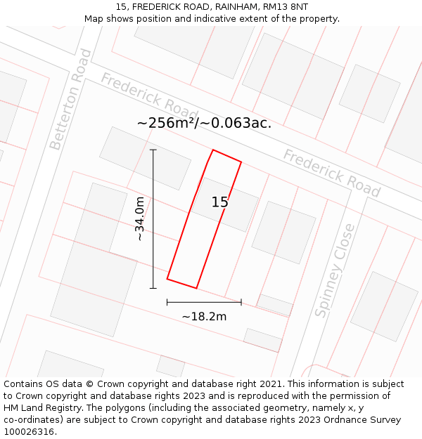 15, FREDERICK ROAD, RAINHAM, RM13 8NT: Plot and title map