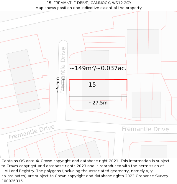 15, FREMANTLE DRIVE, CANNOCK, WS12 2GY: Plot and title map