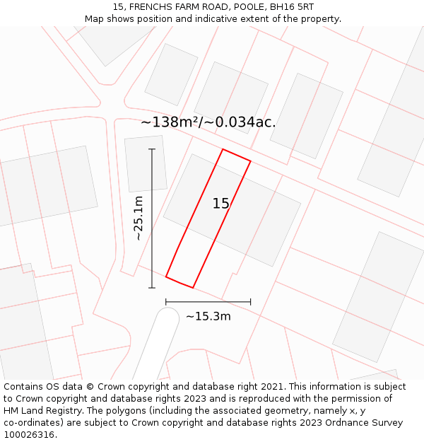 15, FRENCHS FARM ROAD, POOLE, BH16 5RT: Plot and title map