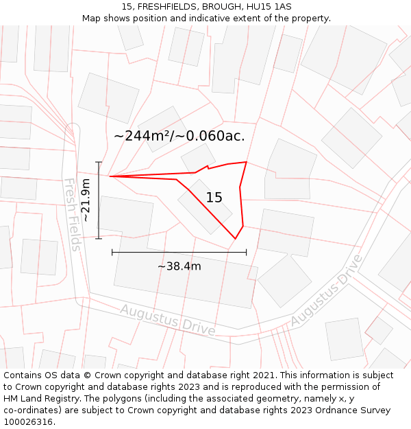 15, FRESHFIELDS, BROUGH, HU15 1AS: Plot and title map