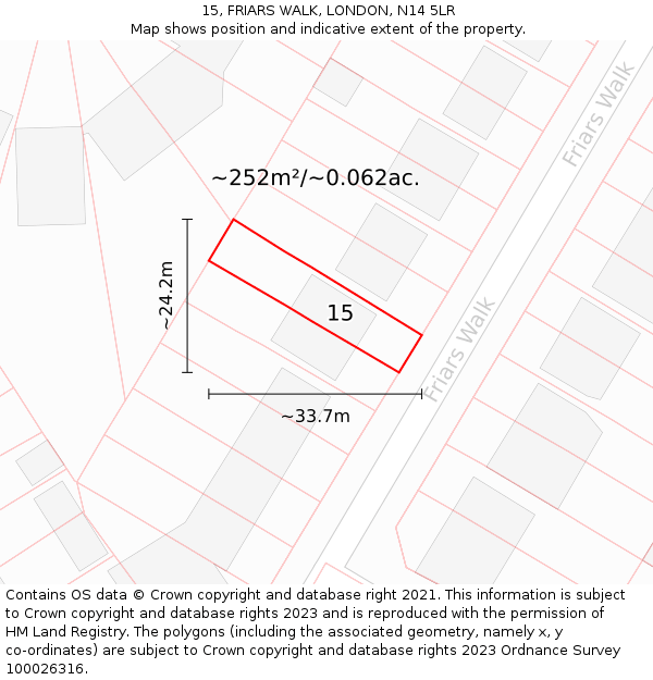 15, FRIARS WALK, LONDON, N14 5LR: Plot and title map