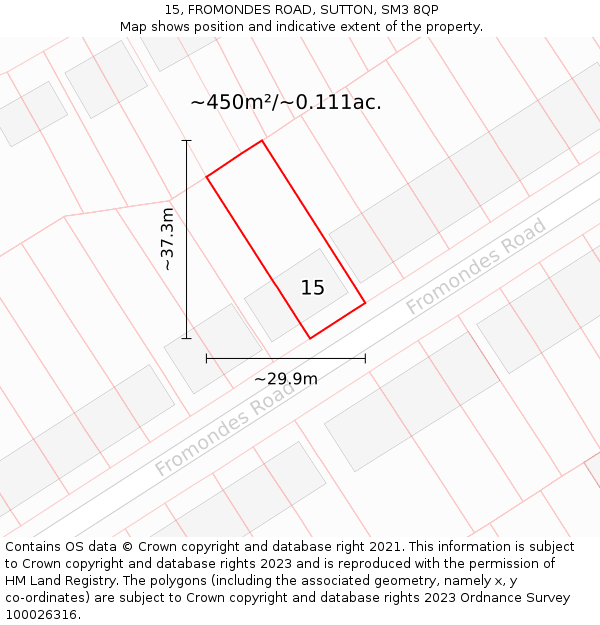 15, FROMONDES ROAD, SUTTON, SM3 8QP: Plot and title map