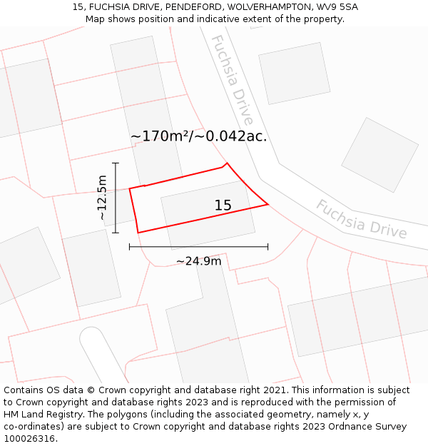 15, FUCHSIA DRIVE, PENDEFORD, WOLVERHAMPTON, WV9 5SA: Plot and title map