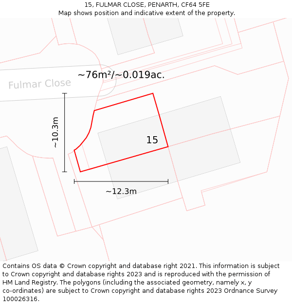 15, FULMAR CLOSE, PENARTH, CF64 5FE: Plot and title map
