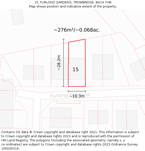 15, FURLONG GARDENS, TROWBRIDGE, BA14 7HB: Plot and title map