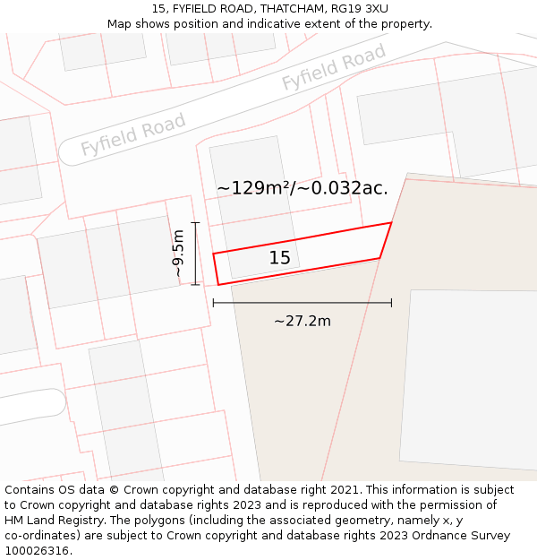 15, FYFIELD ROAD, THATCHAM, RG19 3XU: Plot and title map