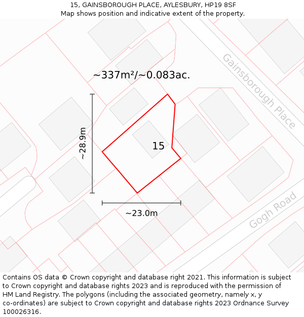 15, GAINSBOROUGH PLACE, AYLESBURY, HP19 8SF: Plot and title map