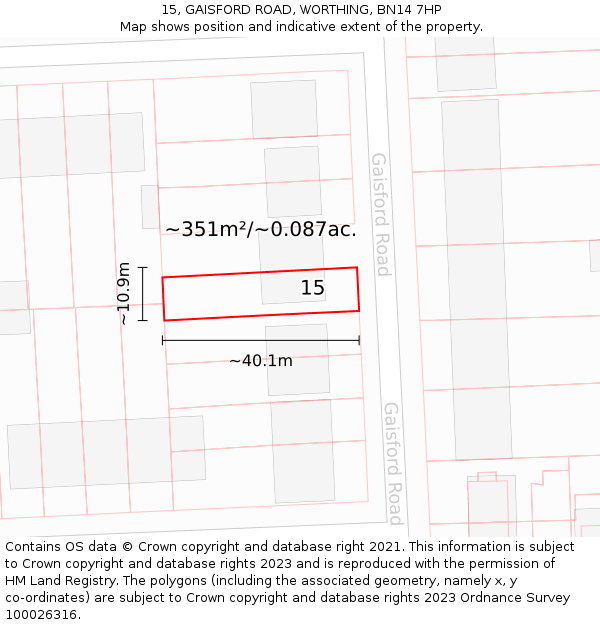 15, GAISFORD ROAD, WORTHING, BN14 7HP: Plot and title map