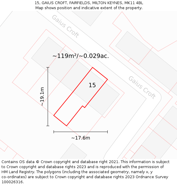 15, GAIUS CROFT, FAIRFIELDS, MILTON KEYNES, MK11 4BL: Plot and title map