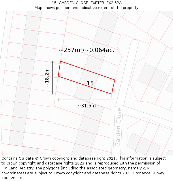 15, GARDEN CLOSE, EXETER, EX2 5PA: Plot and title map