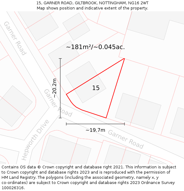 15, GARNER ROAD, GILTBROOK, NOTTINGHAM, NG16 2WT: Plot and title map