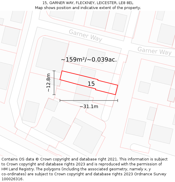 15, GARNER WAY, FLECKNEY, LEICESTER, LE8 8EL: Plot and title map