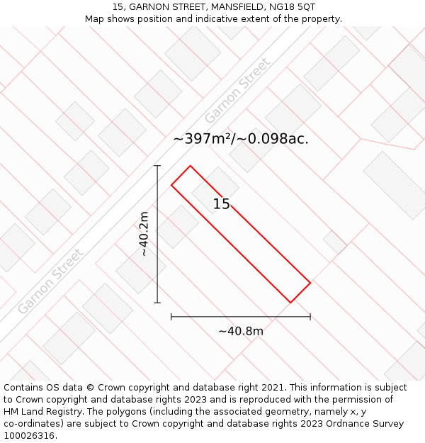 15, GARNON STREET, MANSFIELD, NG18 5QT: Plot and title map