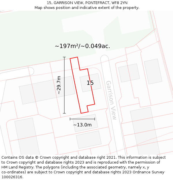 15, GARRISON VIEW, PONTEFRACT, WF8 2YN: Plot and title map