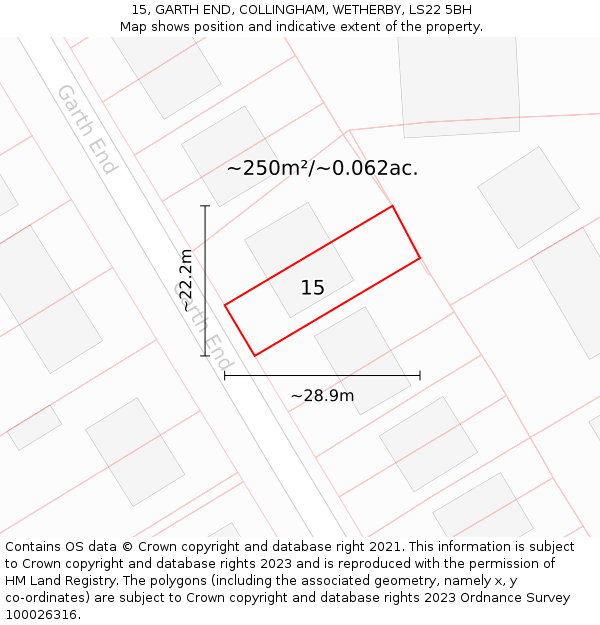 15, GARTH END, COLLINGHAM, WETHERBY, LS22 5BH: Plot and title map