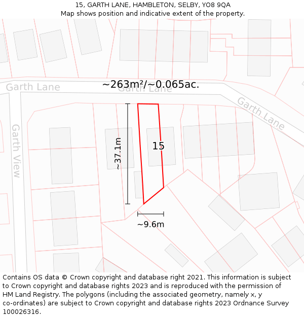 15, GARTH LANE, HAMBLETON, SELBY, YO8 9QA: Plot and title map