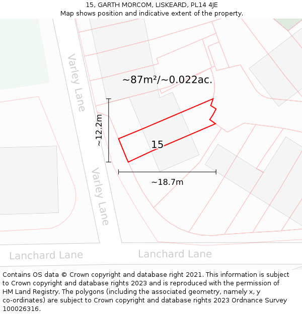 15, GARTH MORCOM, LISKEARD, PL14 4JE: Plot and title map
