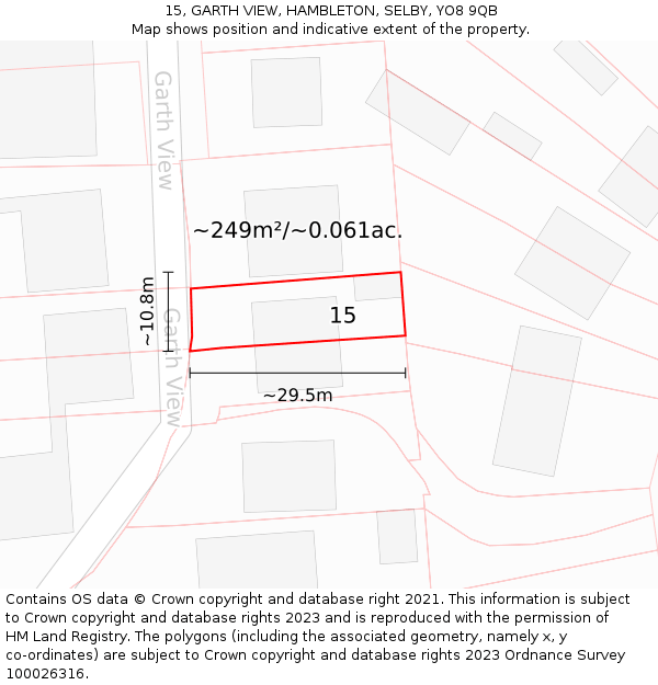 15, GARTH VIEW, HAMBLETON, SELBY, YO8 9QB: Plot and title map