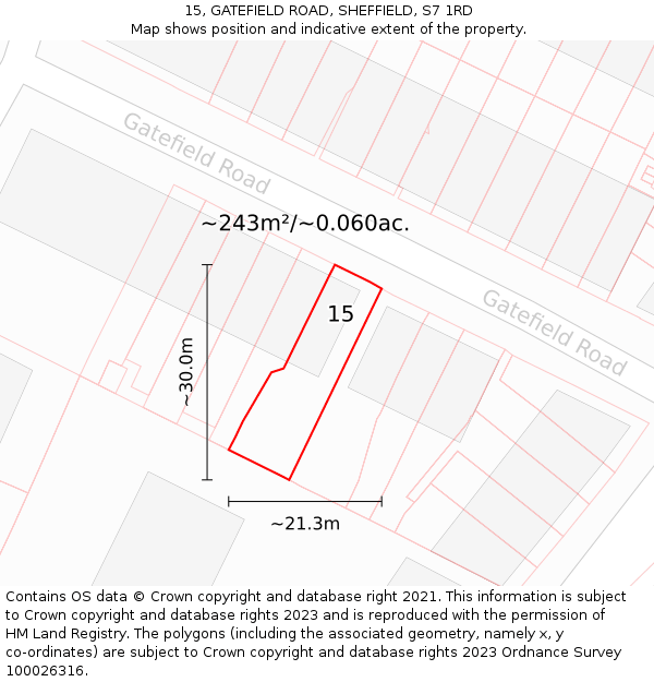 15, GATEFIELD ROAD, SHEFFIELD, S7 1RD: Plot and title map