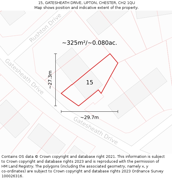 15, GATESHEATH DRIVE, UPTON, CHESTER, CH2 1QU: Plot and title map