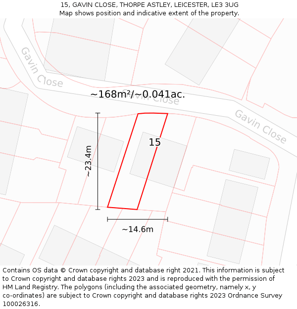 15, GAVIN CLOSE, THORPE ASTLEY, LEICESTER, LE3 3UG: Plot and title map