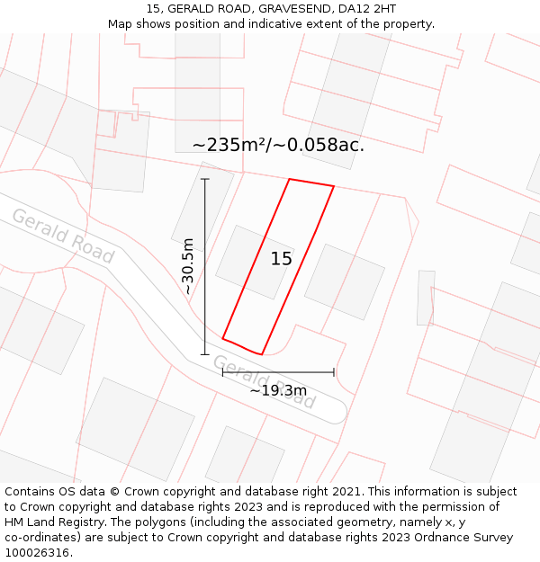 15, GERALD ROAD, GRAVESEND, DA12 2HT: Plot and title map