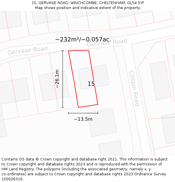 15, GERVASE ROAD, WINCHCOMBE, CHELTENHAM, GL54 5YF: Plot and title map