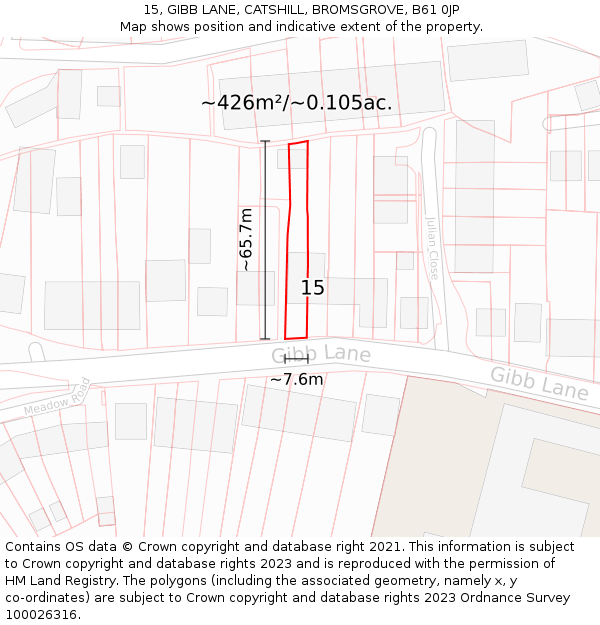 15, GIBB LANE, CATSHILL, BROMSGROVE, B61 0JP: Plot and title map