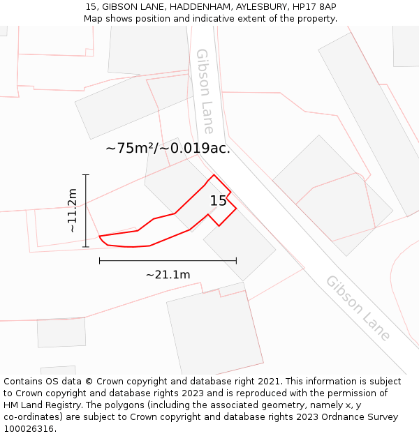 15, GIBSON LANE, HADDENHAM, AYLESBURY, HP17 8AP: Plot and title map