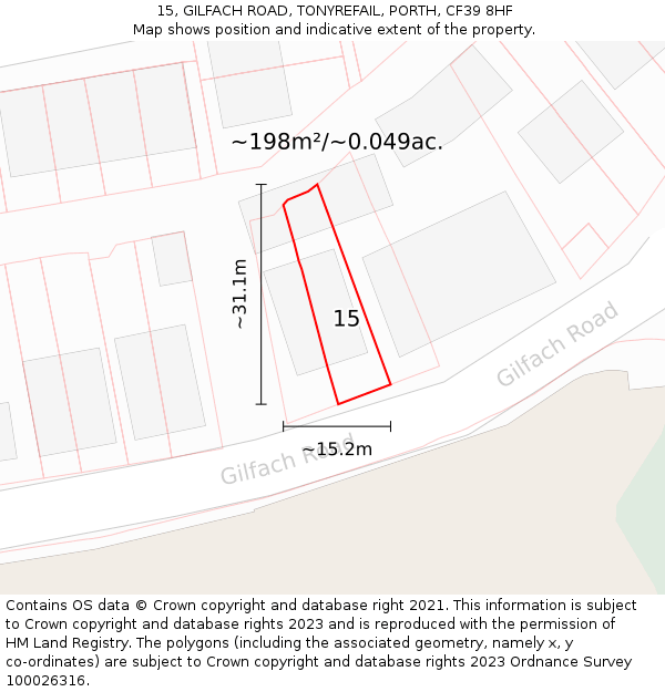 15, GILFACH ROAD, TONYREFAIL, PORTH, CF39 8HF: Plot and title map