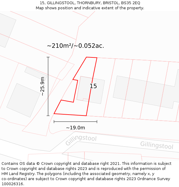 15, GILLINGSTOOL, THORNBURY, BRISTOL, BS35 2EQ: Plot and title map