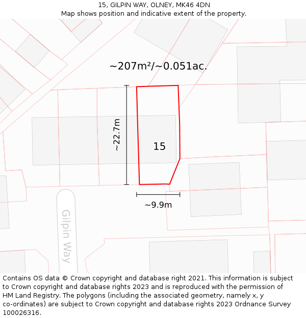 15, GILPIN WAY, OLNEY, MK46 4DN: Plot and title map