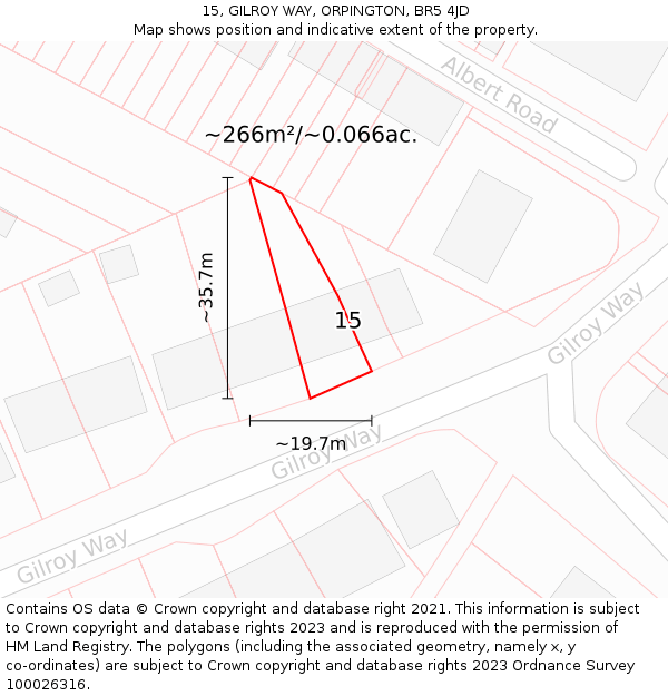 15, GILROY WAY, ORPINGTON, BR5 4JD: Plot and title map