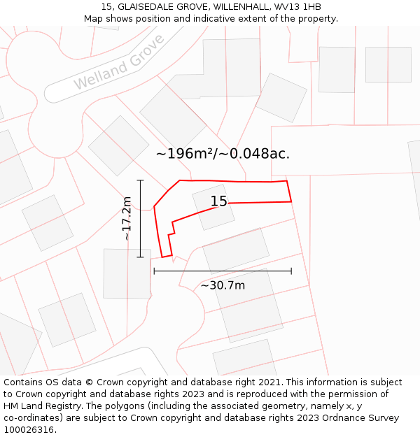 15, GLAISEDALE GROVE, WILLENHALL, WV13 1HB: Plot and title map
