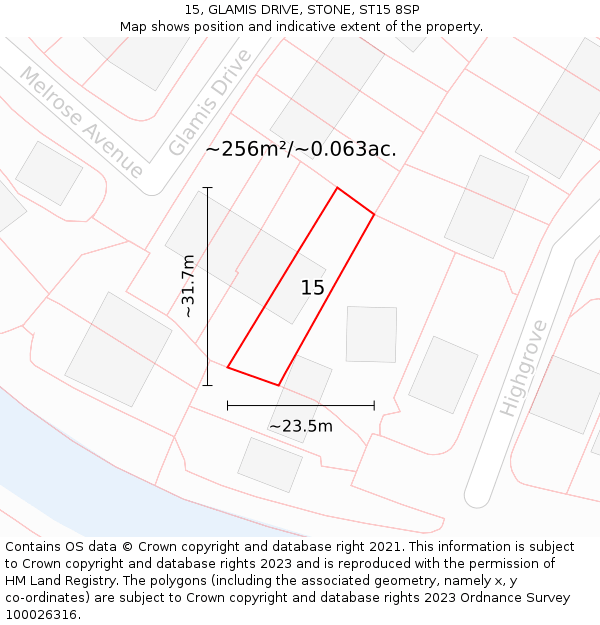 15, GLAMIS DRIVE, STONE, ST15 8SP: Plot and title map