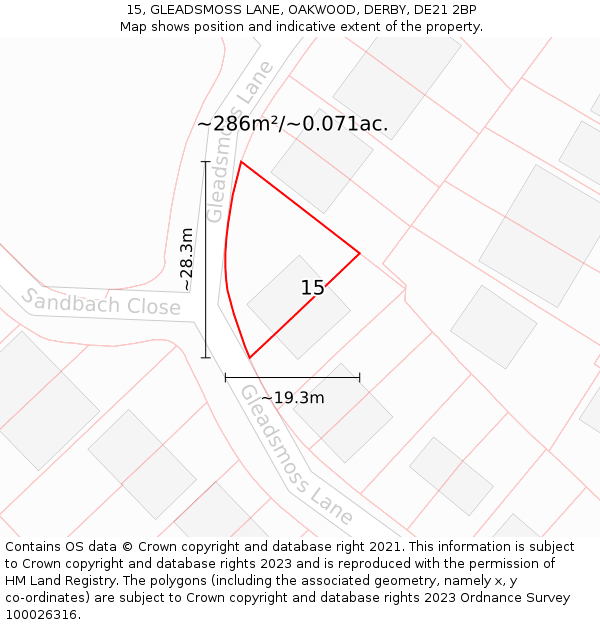 15, GLEADSMOSS LANE, OAKWOOD, DERBY, DE21 2BP: Plot and title map