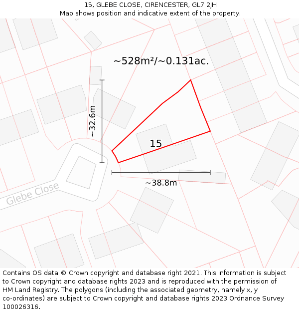 15, GLEBE CLOSE, CIRENCESTER, GL7 2JH: Plot and title map