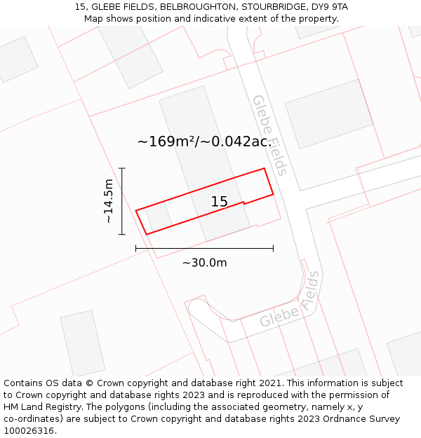 15, GLEBE FIELDS, BELBROUGHTON, STOURBRIDGE, DY9 9TA: Plot and title map