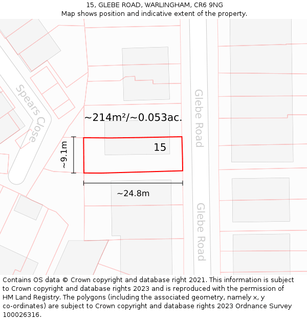 15, GLEBE ROAD, WARLINGHAM, CR6 9NG: Plot and title map