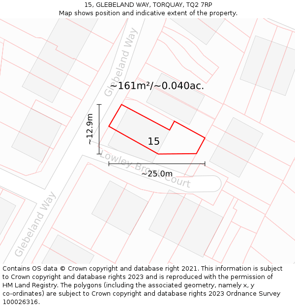 15, GLEBELAND WAY, TORQUAY, TQ2 7RP: Plot and title map
