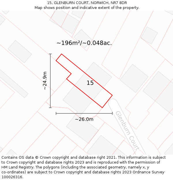 15, GLENBURN COURT, NORWICH, NR7 8DR: Plot and title map