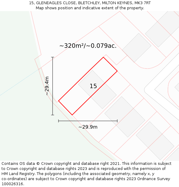 15, GLENEAGLES CLOSE, BLETCHLEY, MILTON KEYNES, MK3 7RT: Plot and title map